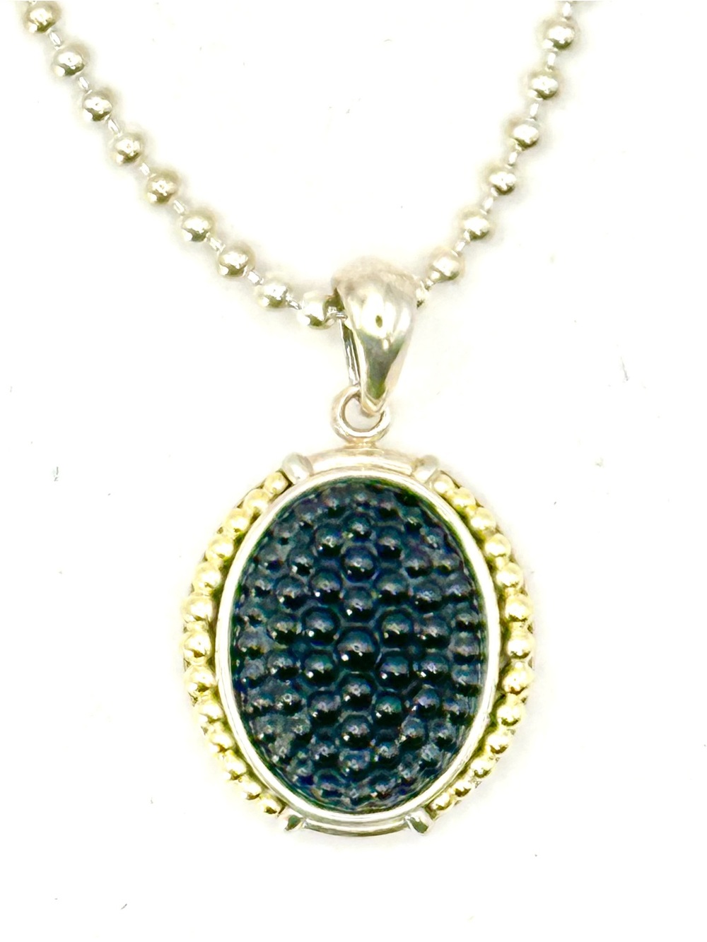 Lagos Caviar Black Onyx, Sterling Silver, And 18 Kt Gold Pendant Necklace